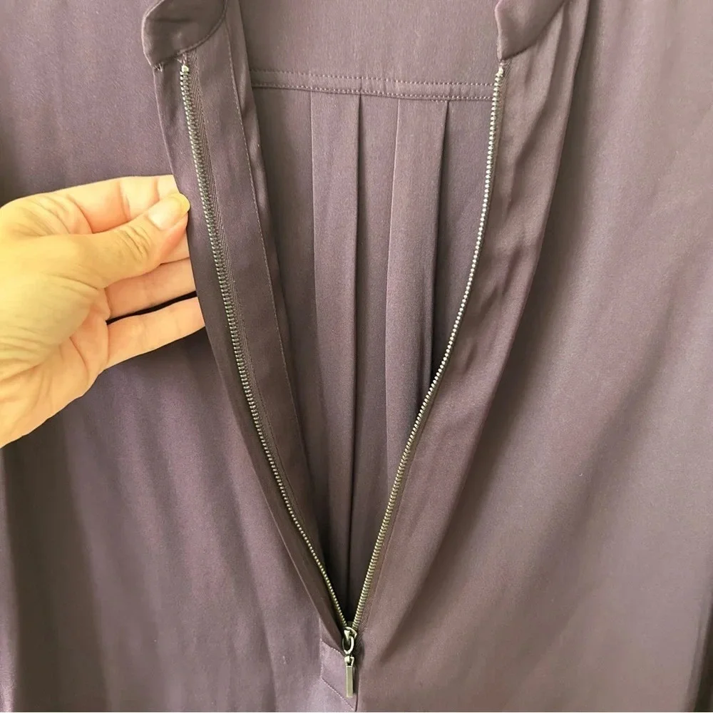 Vince 100% Silk Purple Zip Placket  Popover Top Tunic Lightweight Shirt Blouse S - Picture 6 of 14